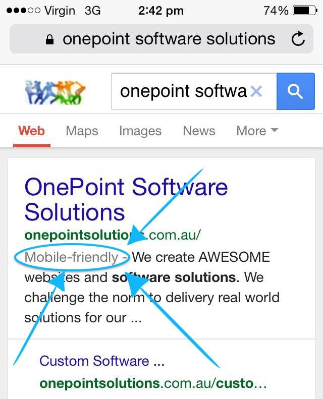 onepoint-software-solutions-brisbane-google-mobile-friendly-SERP