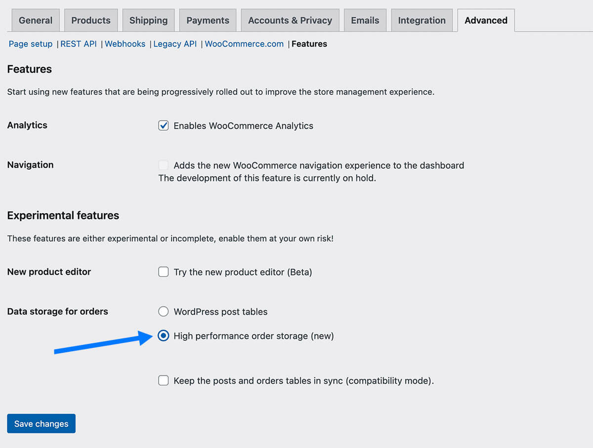 Enable High Performance Order Storage in WooCommerce