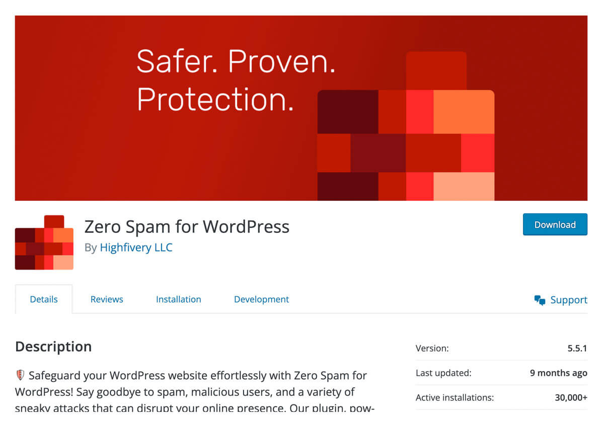 Zero Spam for WordPress plugin
